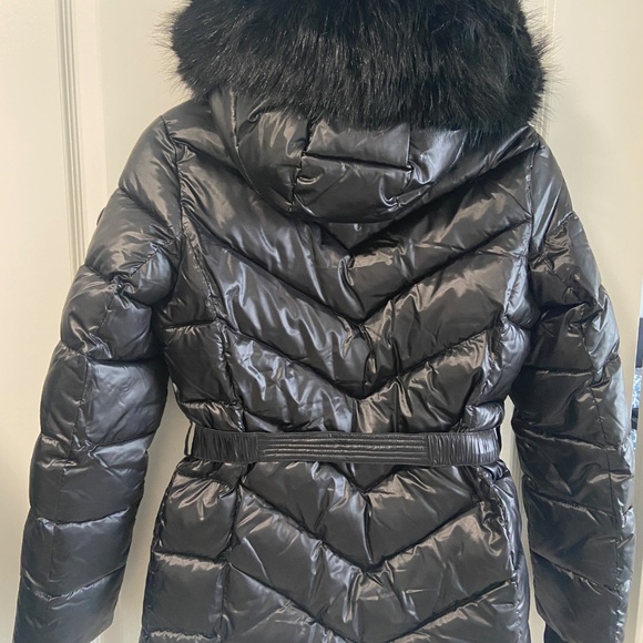 Michael Kors Women's Metallic Belted Faux-Fur-Trim Hooded Puffer Coat Size S - Picture 5 of 14